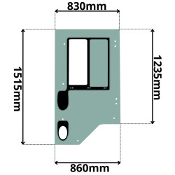 SZYBA LEWA DRZWI JCB WERSJA Z OKIENKIEM (G-0714)-SITODRUK